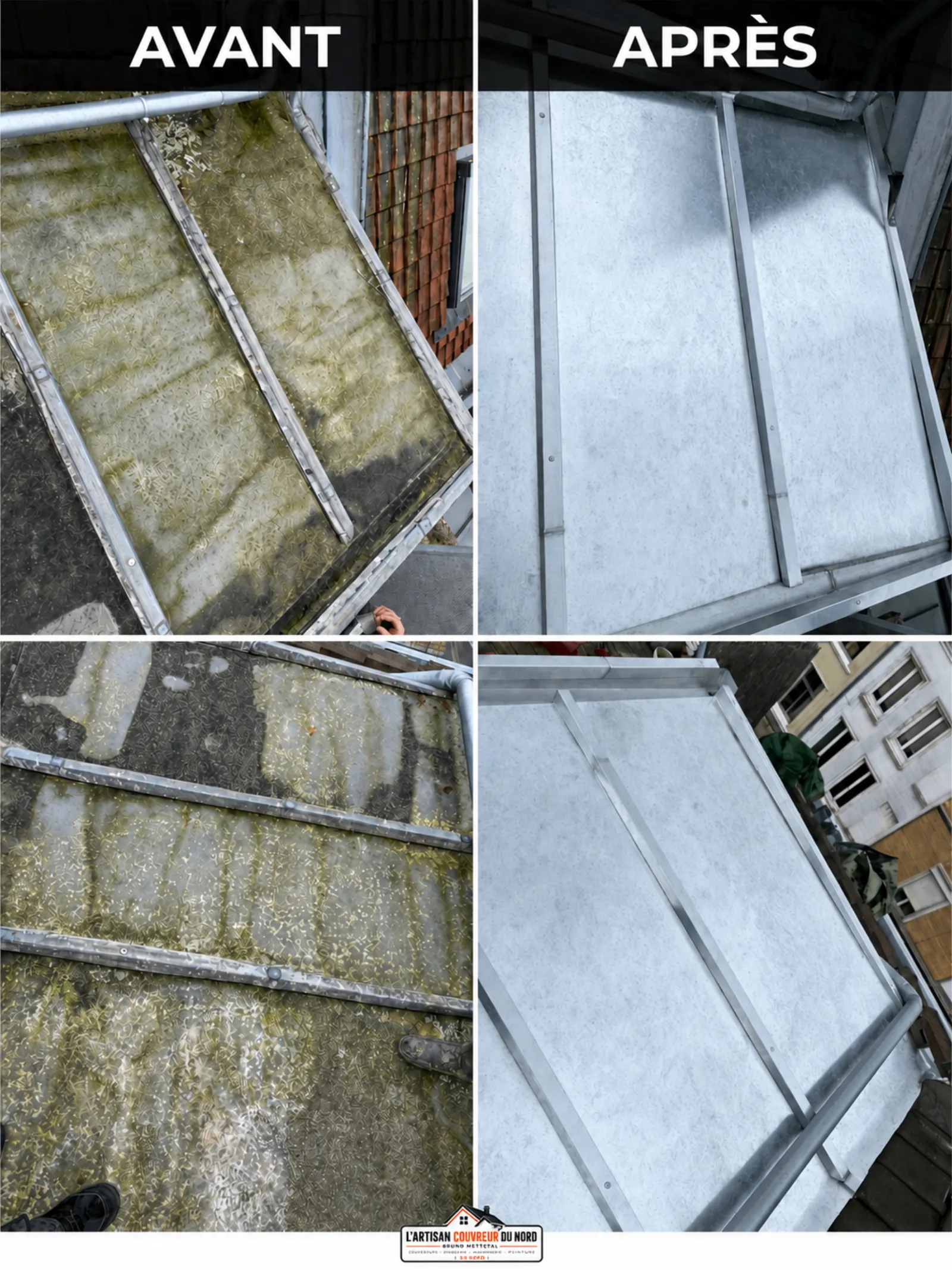Réfection d'une toiture-terrasse en zinc à Lille — avant/après