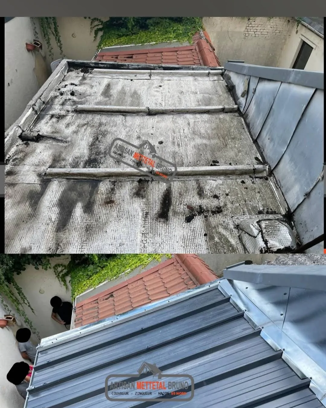 Remplacement d'une toiture-terrasse par du bac acier à Bondues — avant/après