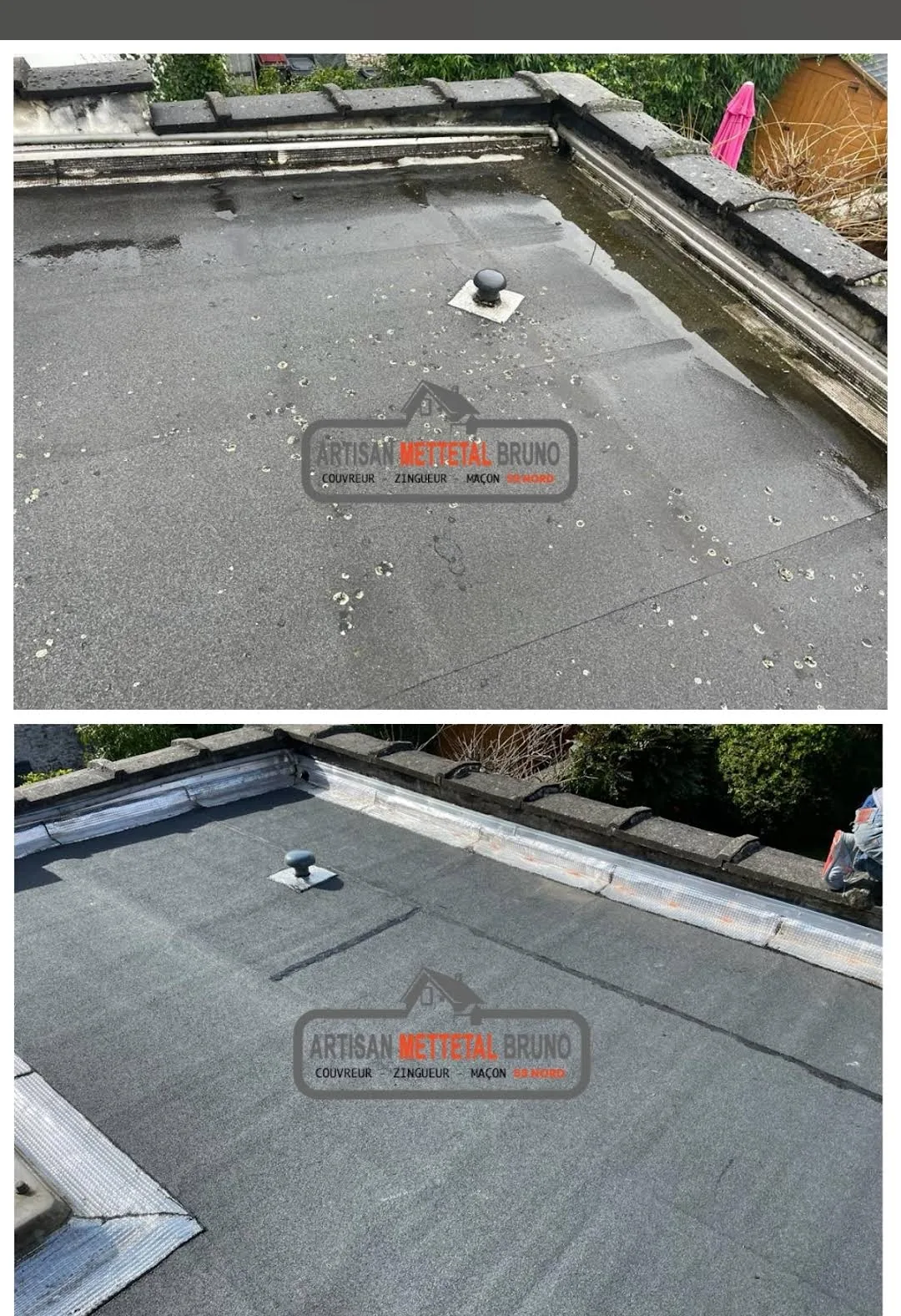 Réfection de l'étanchéité d'une terrasse en bitume à Villeneuve-d'Ascq — avant/après