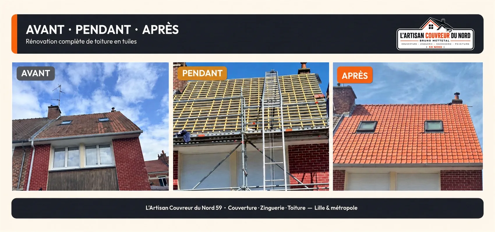 Rénovation complète de toiture à Dunkerque — avant, pendant, après