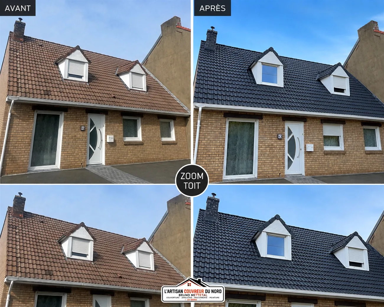 Rénovation de toiture en tuiles à Dunkerque — avant / après